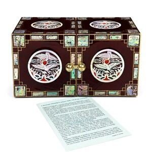 VTG Korean Najeon Chilgi Mother of Pearl Inlaid Lacquer Wares Jewelry Box Chest